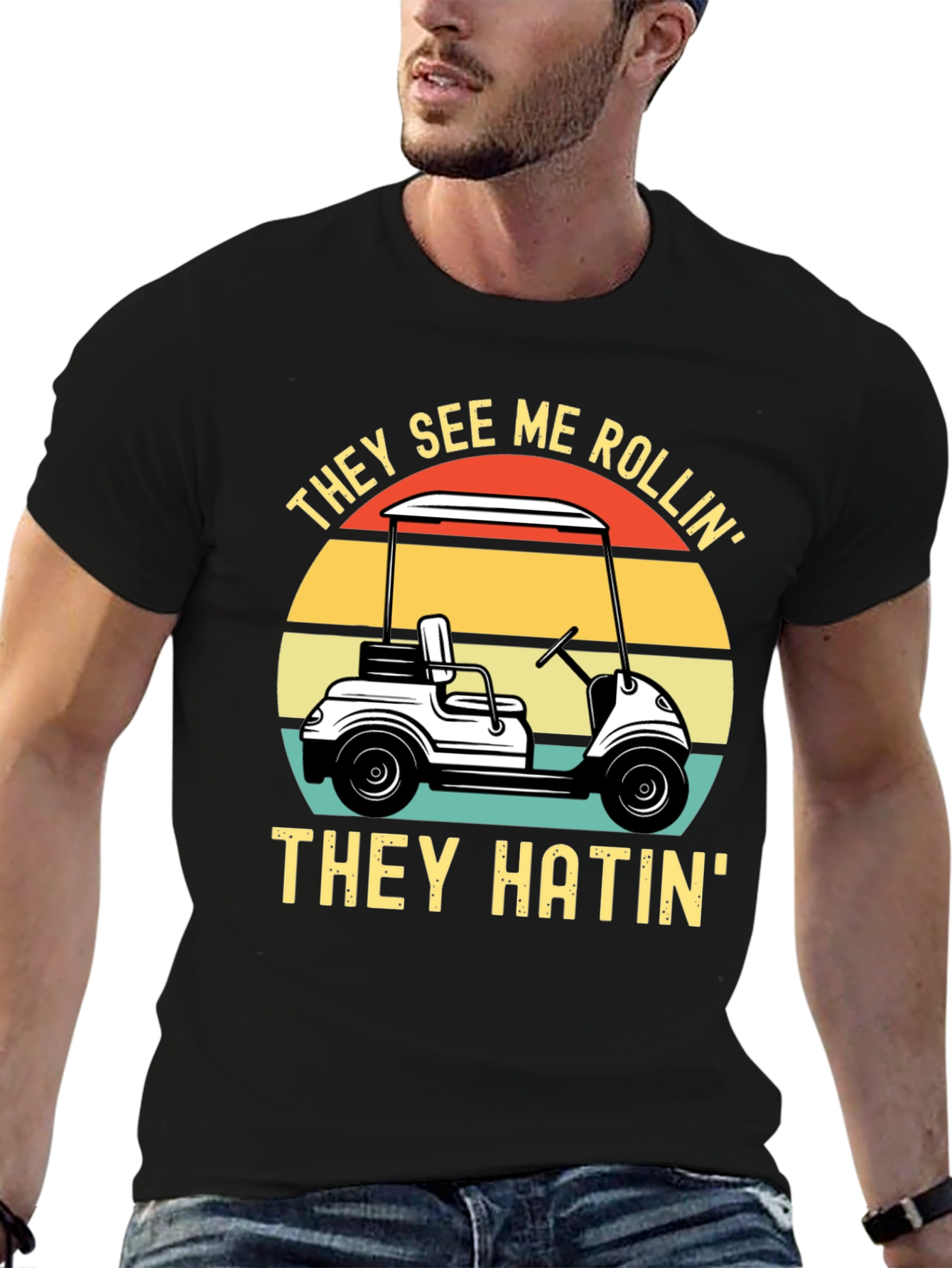 Black They See Me Rollin' T-Shirt - Golf Humor view 6