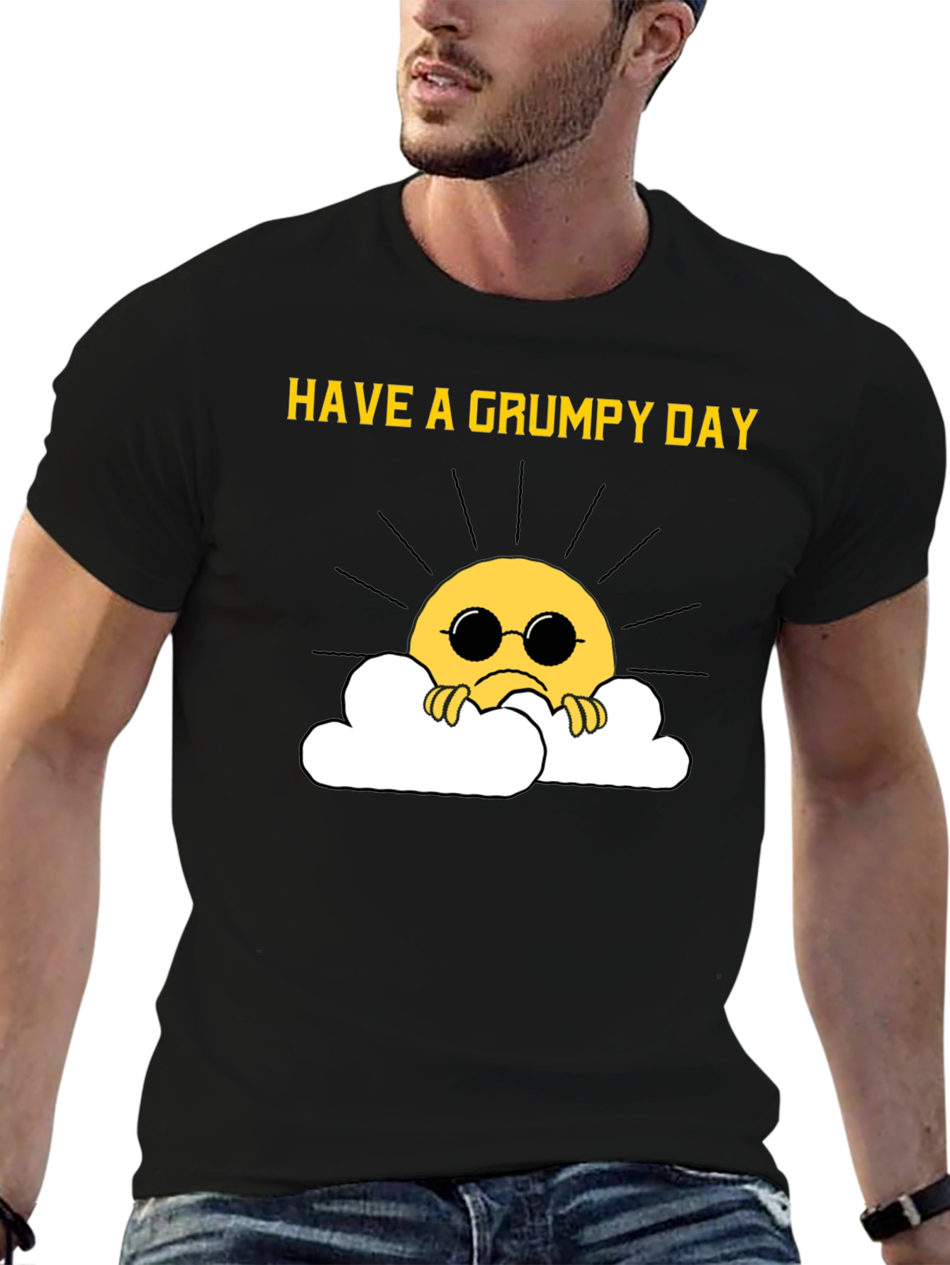 Black Grumpy Sun T-Shirt - Funny Graphic Tee view 6