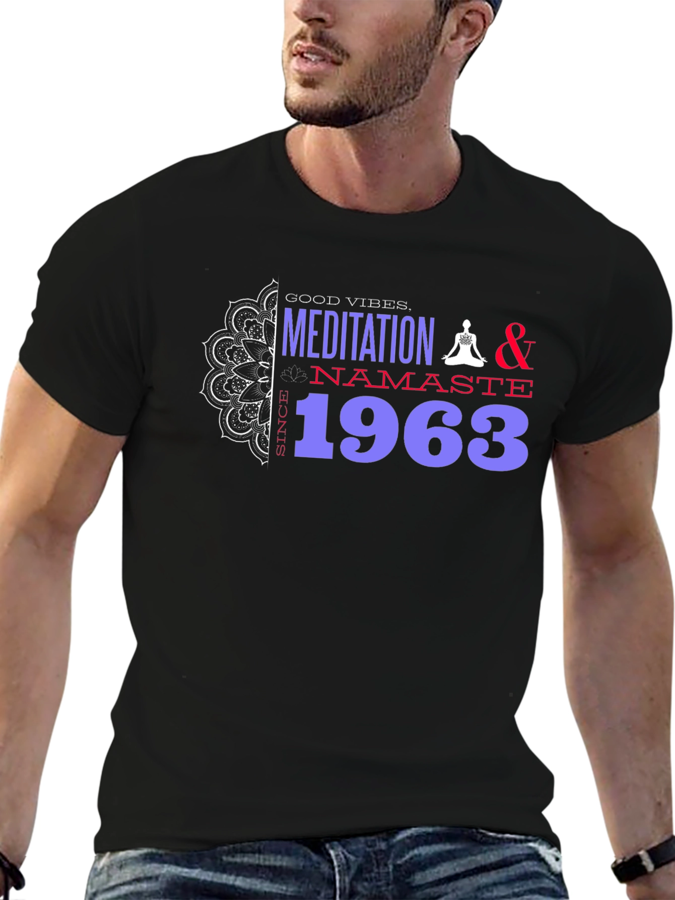 Black Meditation Namaste 1963 Black T-Shirt view 6