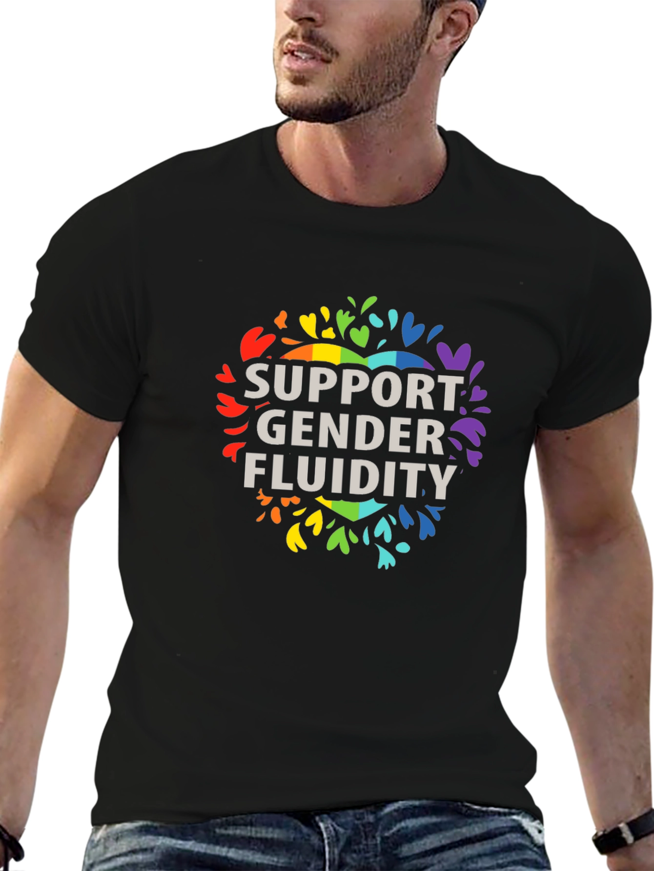 Black Support Gender Fluidity Pride T-Shirt view 6