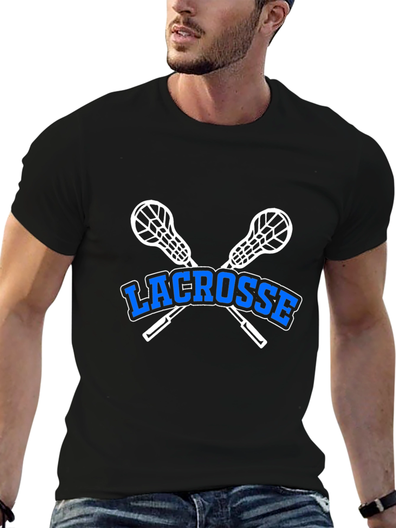 Black Lacrosse T-Shirt - Crossed Sticks Graphic view 6