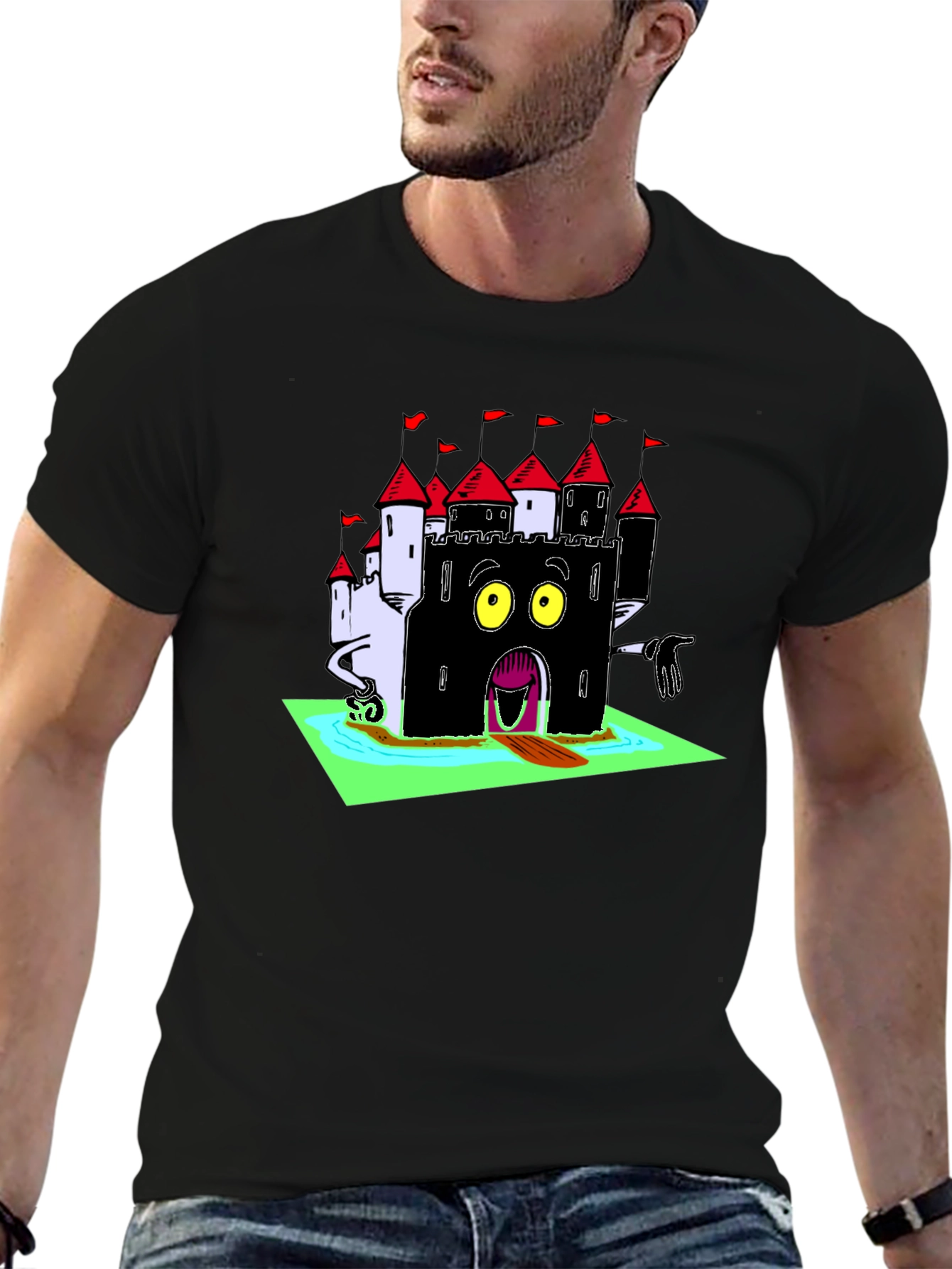 Black Spooky Castle Graphic Tee - Unique Horror Design view 6