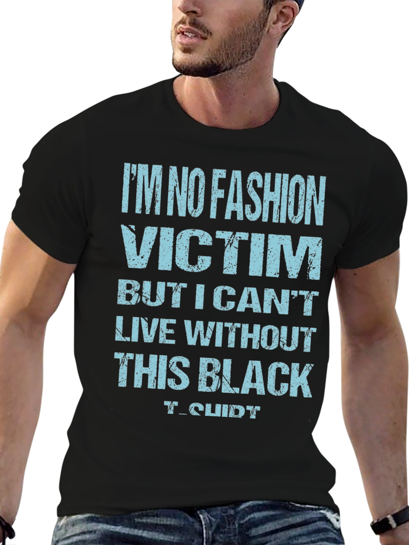 Black Funny 'No Fashion Victim' Black T-Shirt view 6