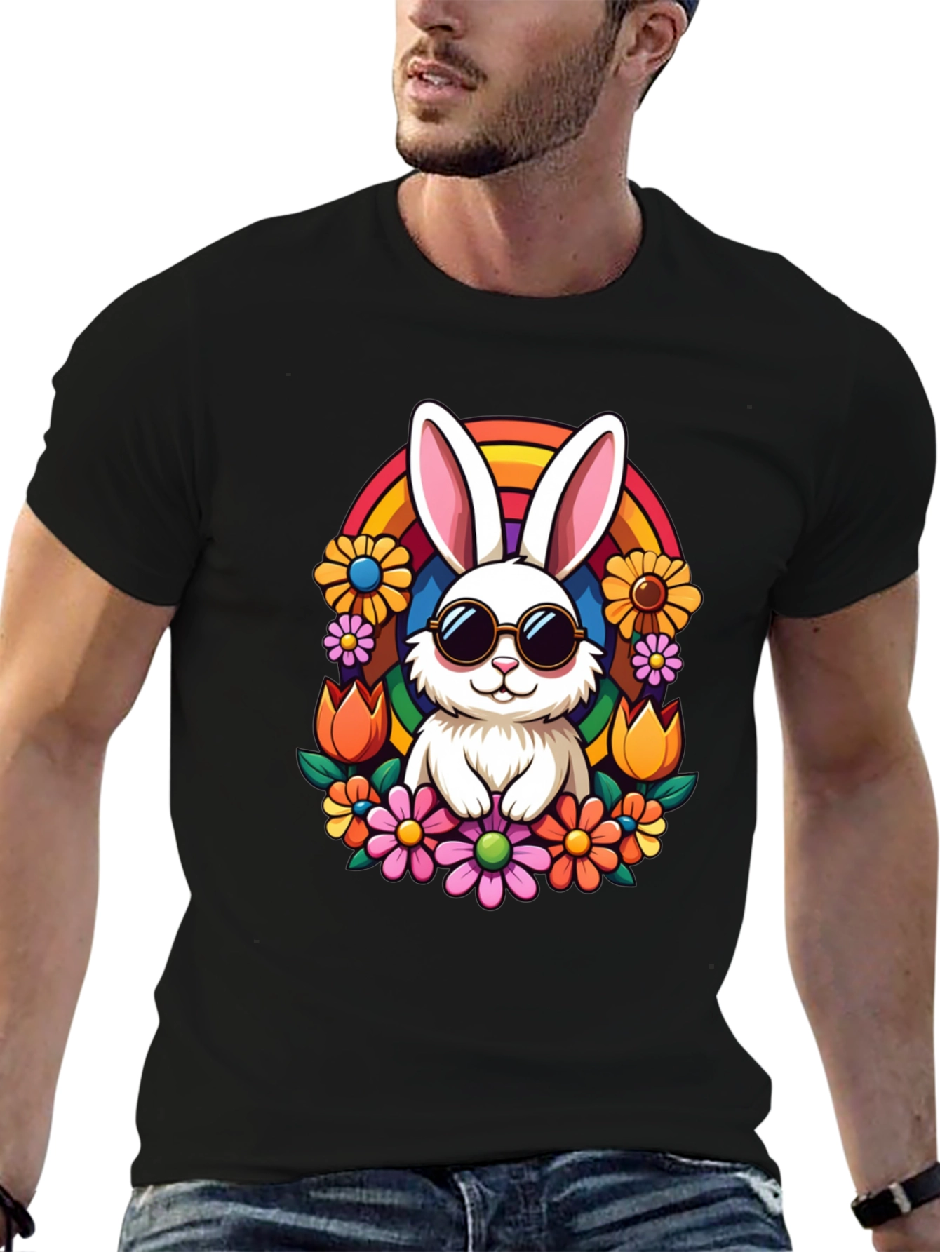 Black Cool Bunny Rainbow Tee view 6
