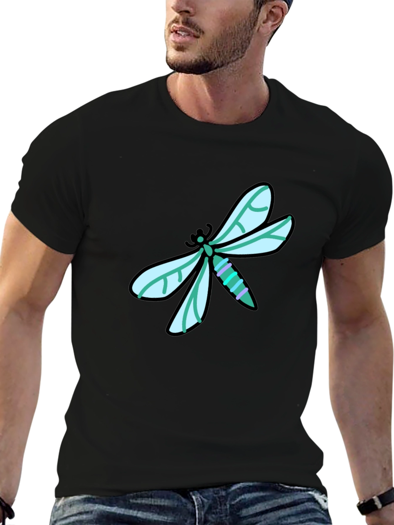 Black Dragonfly Graphic Tee - Black Cotton T-Shirt view 6