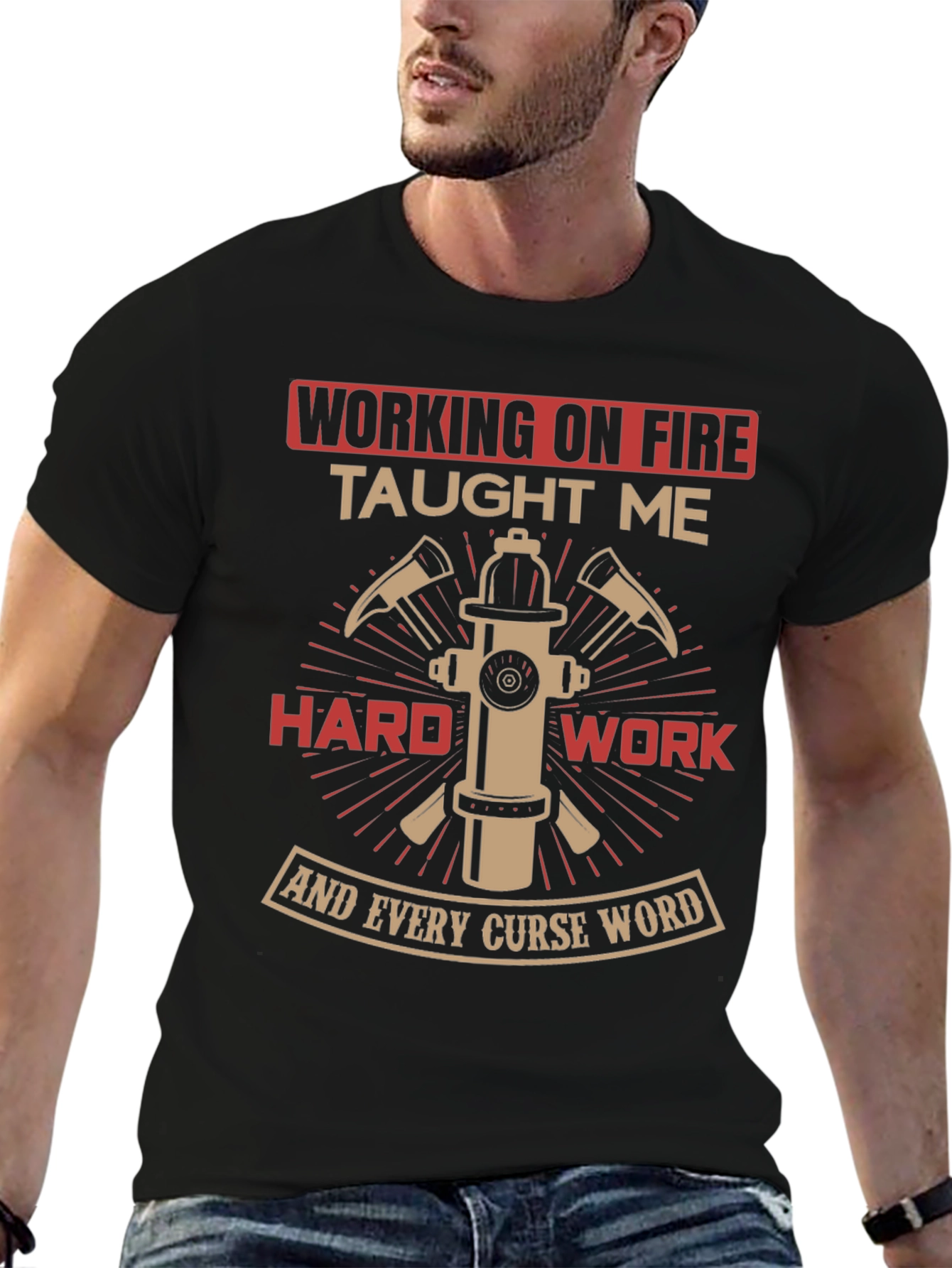 Black Firefighter Humor T-Shirt - "Working on Fire" view 6