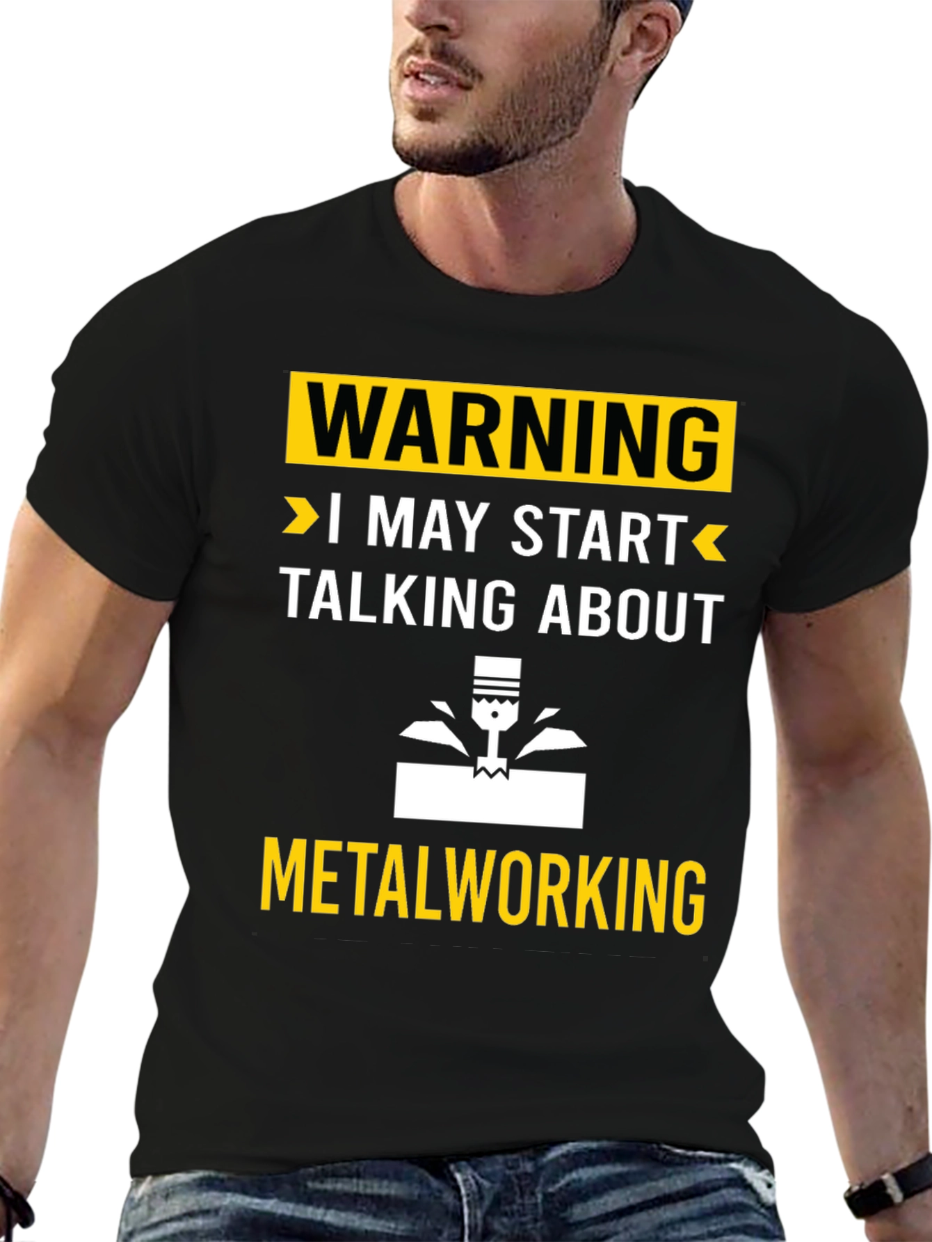 Black Warning: May Start Talking Metalworking T-Shirt view 6