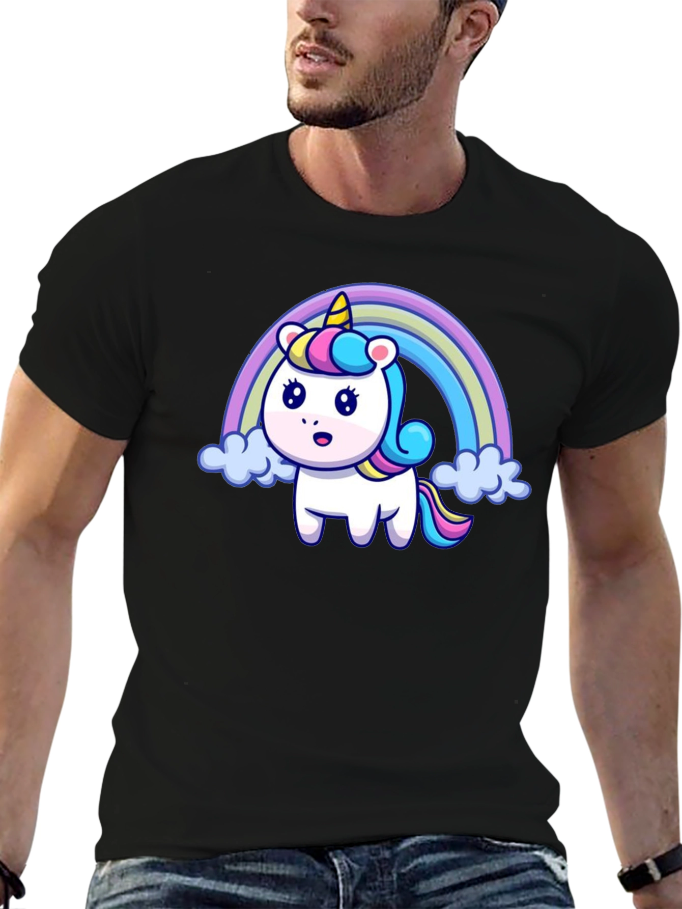 Black Rainbow Unicorn Graphic T-Shirt view 6