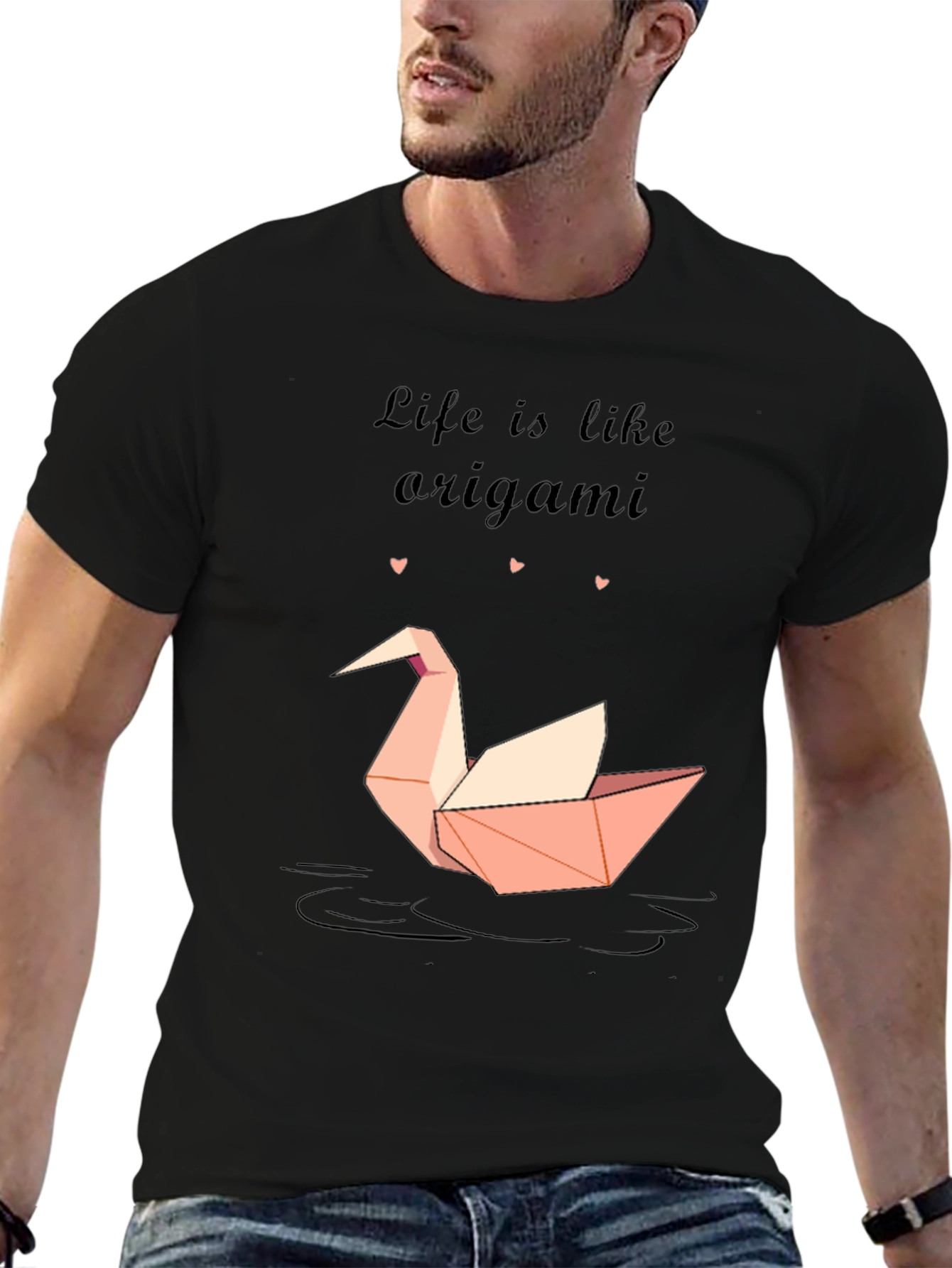 Black Origami Swan Graphic Tee - Life is Like Origami view 6
