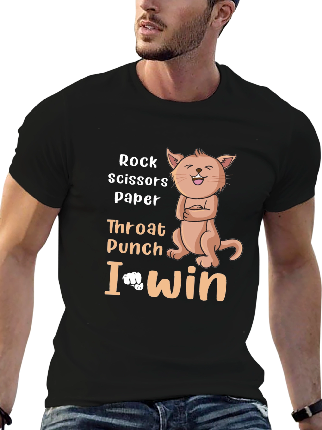 Black Rock, Paper, Scissors Funny Cat Graphic T-Shirt view 6