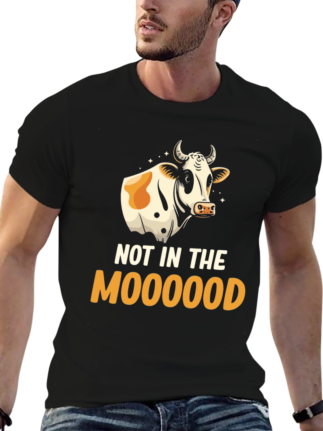 Black Not In The Moooood T-Shirt - Funny Cow Graphic Tee view 6