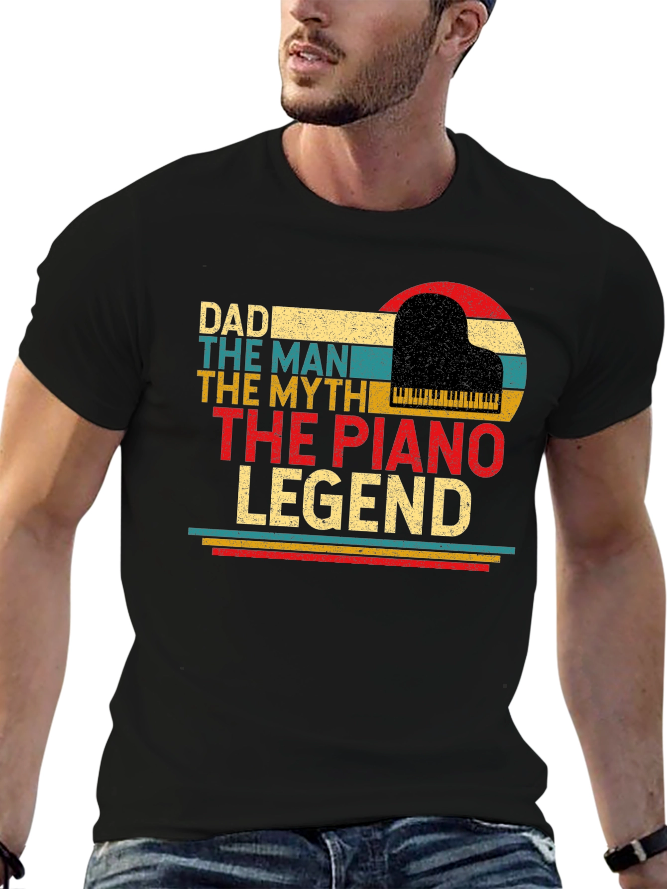 Black Dad Piano Legend T-Shirt - The Man, The Myth view 6