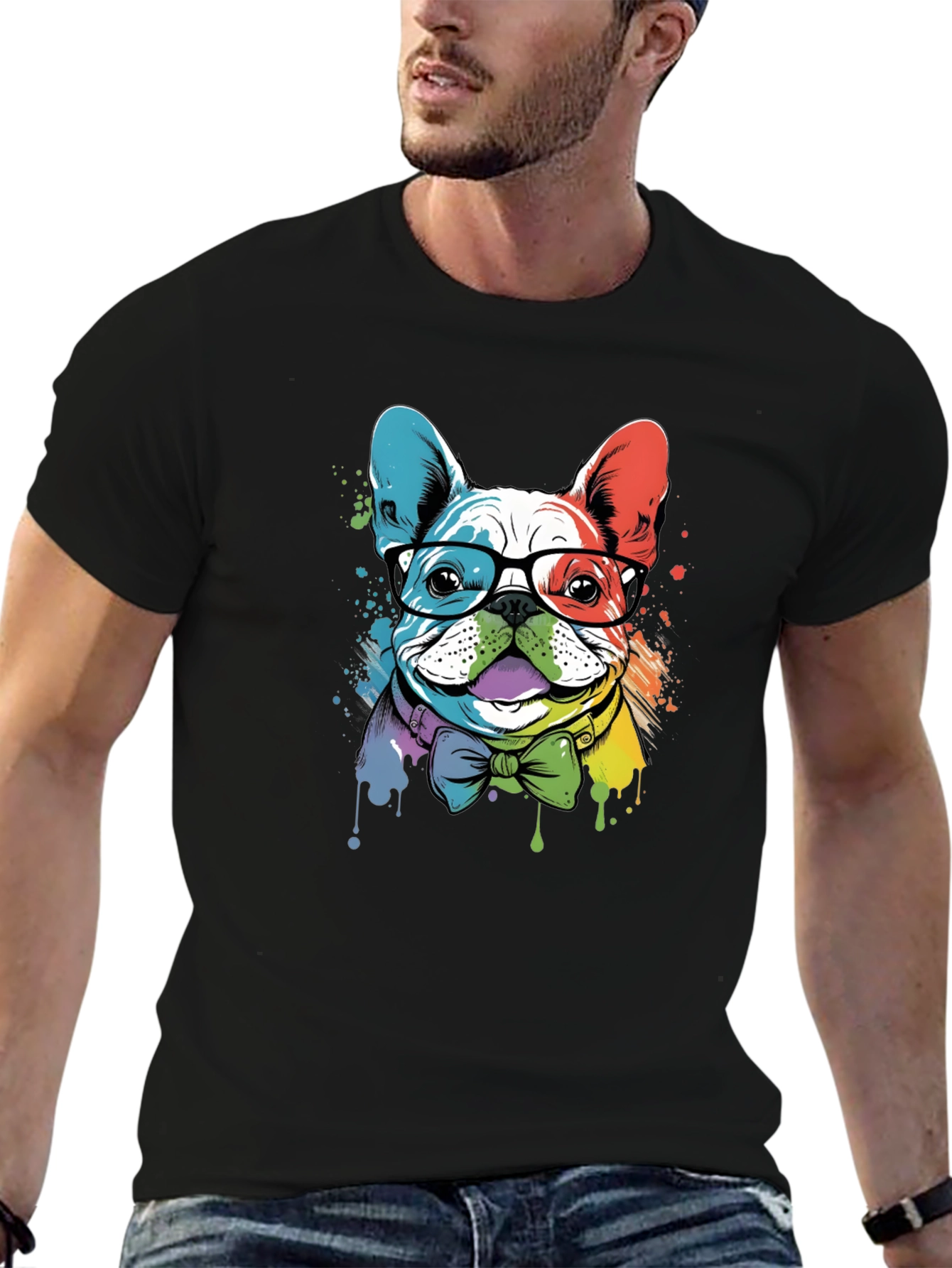 Black Cool Bulldog Graphic Tee - Modern Design view 6