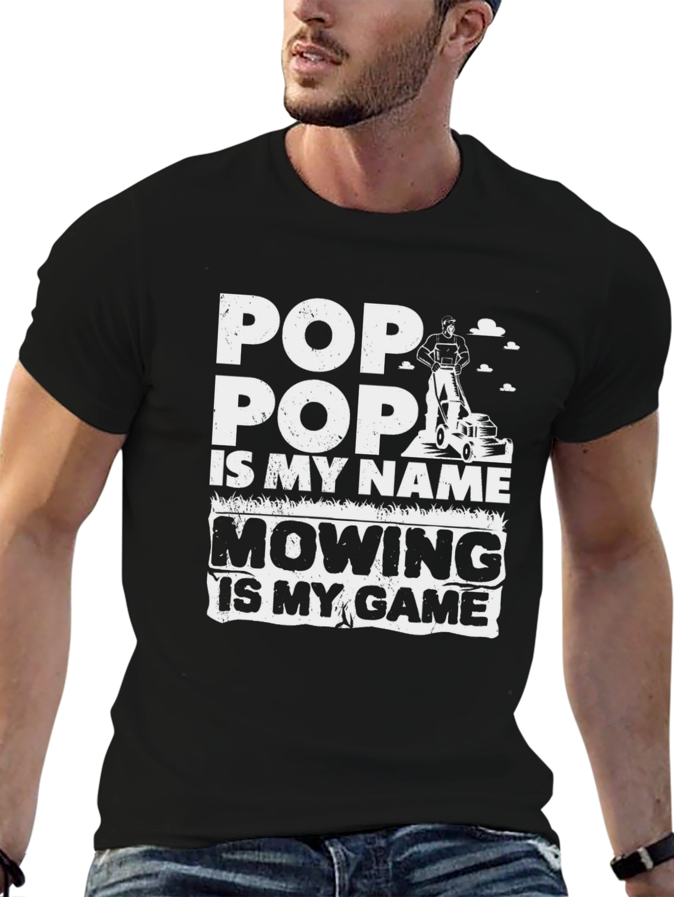 Black Pop Pop Mowing Game T-Shirt - Gift for Grandfather view 6