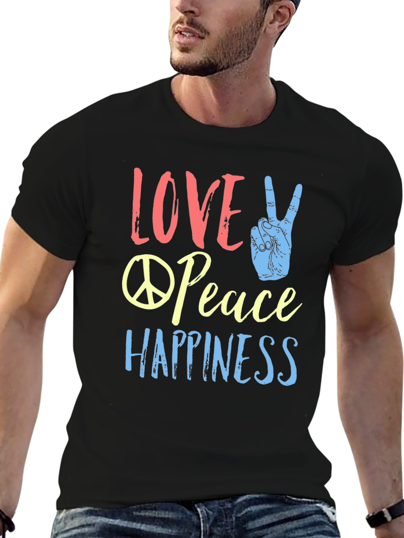 Black Love Peace Happiness Graphic T-Shirt view 6