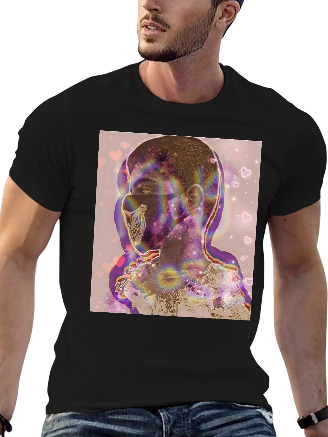 Black Psychedelic Skull Mask Graphic Tee view 6