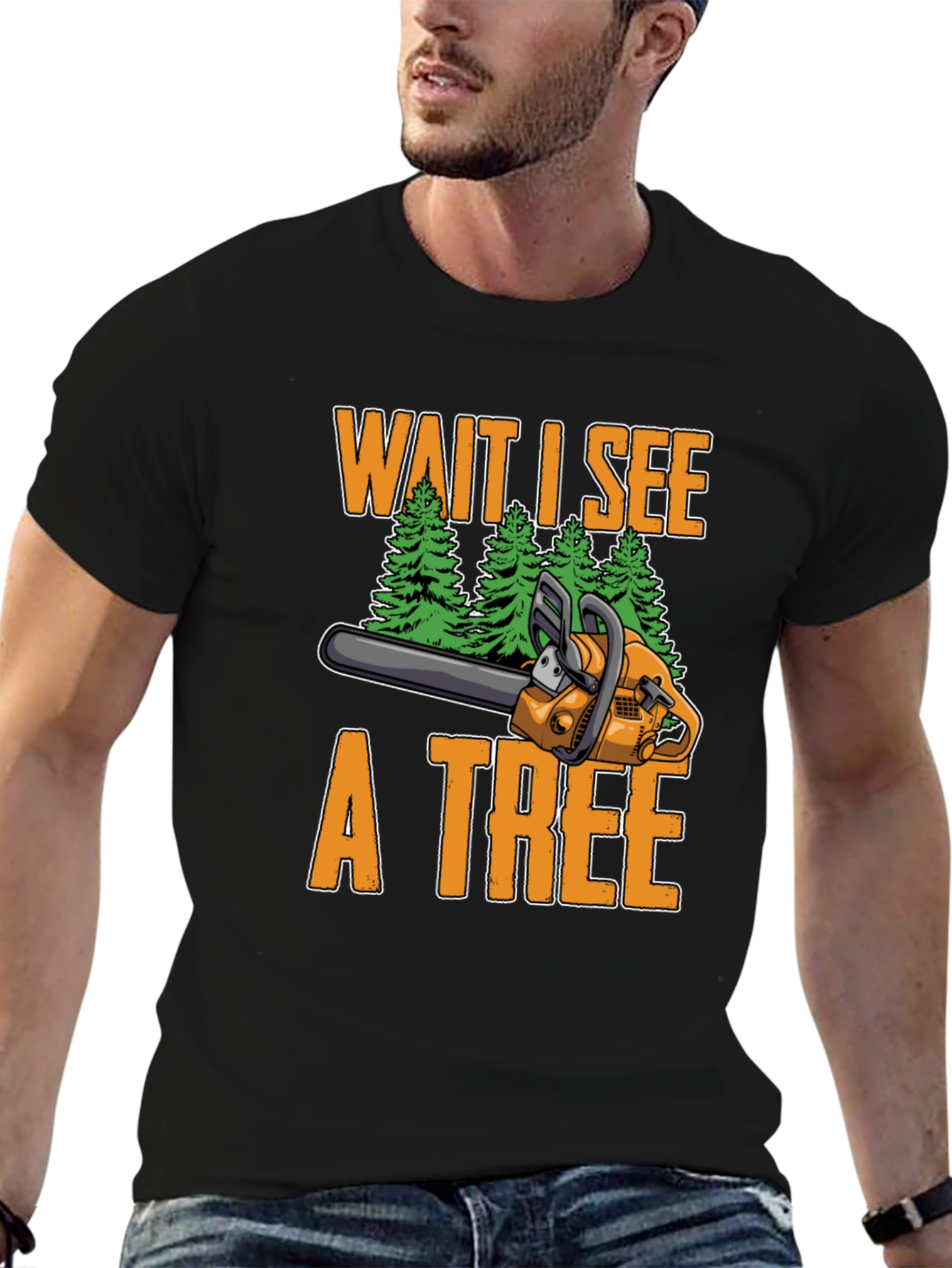 Black Funny Chainsaw Lumberjack T-Shirt view 6