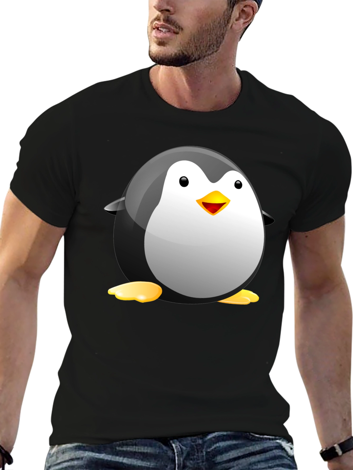 Black Cartoon Penguin Graphic Tee - Soft Cotton Blend view 6