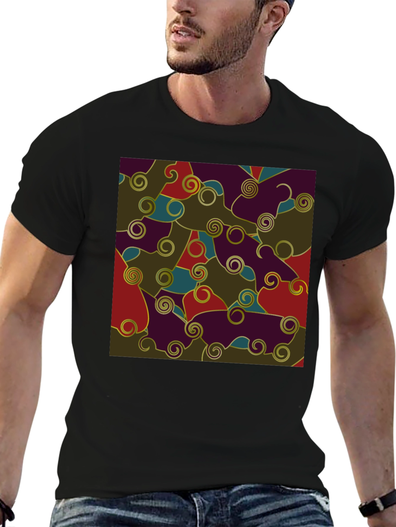 Black Abstract Pattern Black T-Shirt view 6