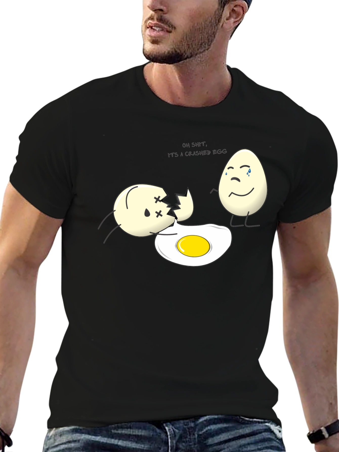 Black Cracked Egg Humor T-Shirt view 6