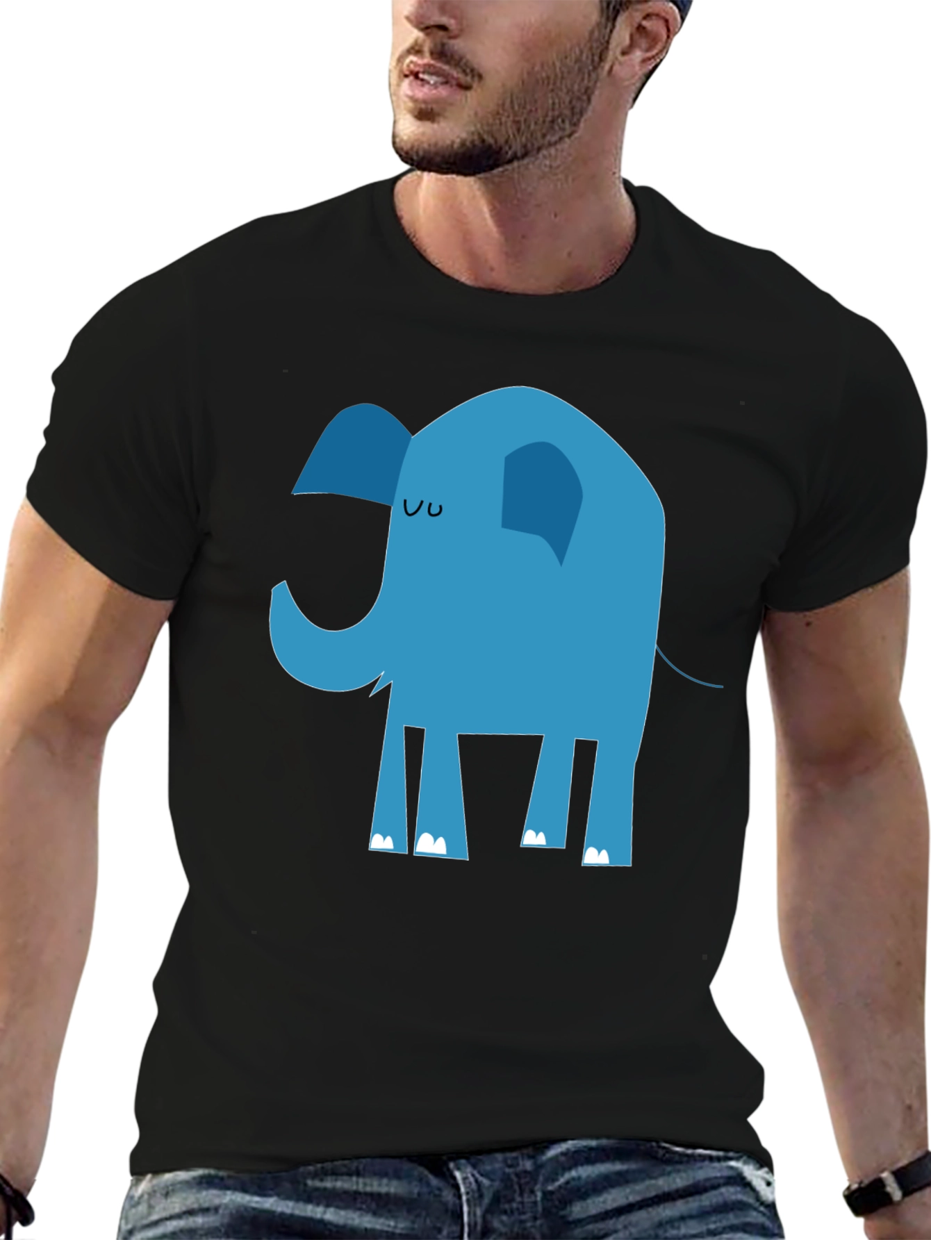 Black Blue Elephant Graphic T-Shirt - Men's Black Tee view 6