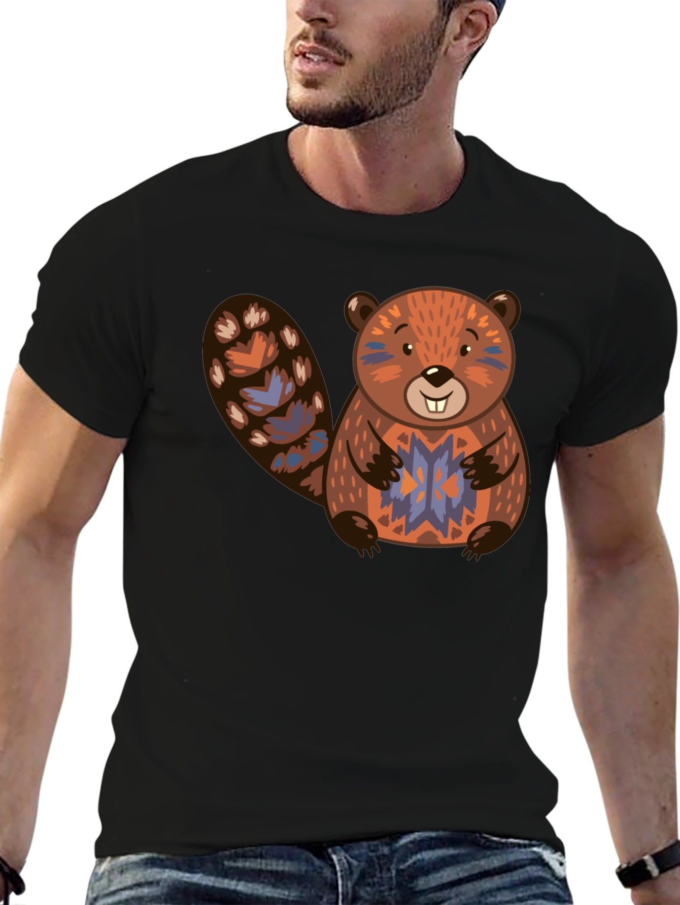 Black Beaver Graphic Print Black T-Shirt view 6
