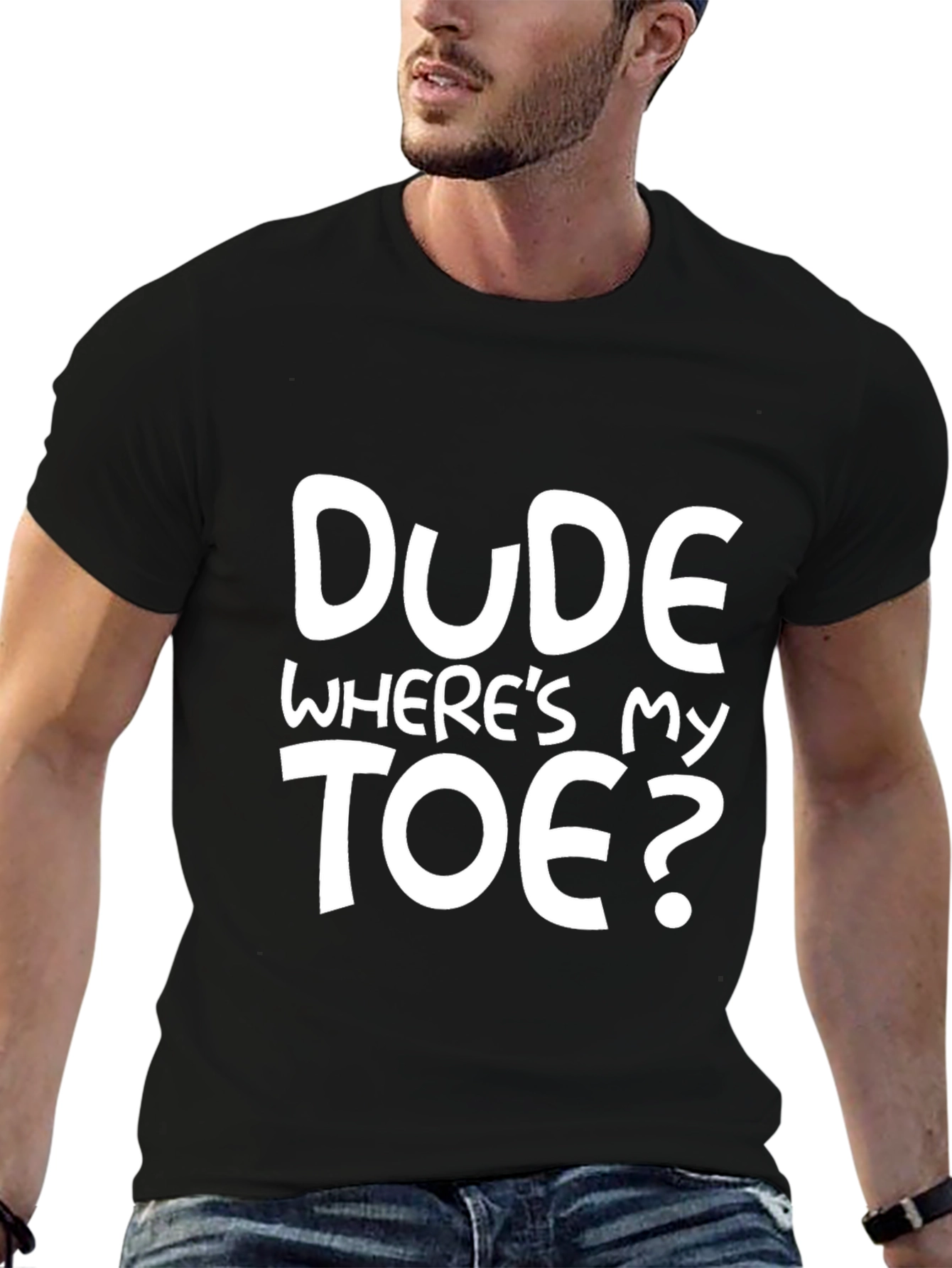 Black Dude Where's My Toe Funny Graphic T-Shirt view 6
