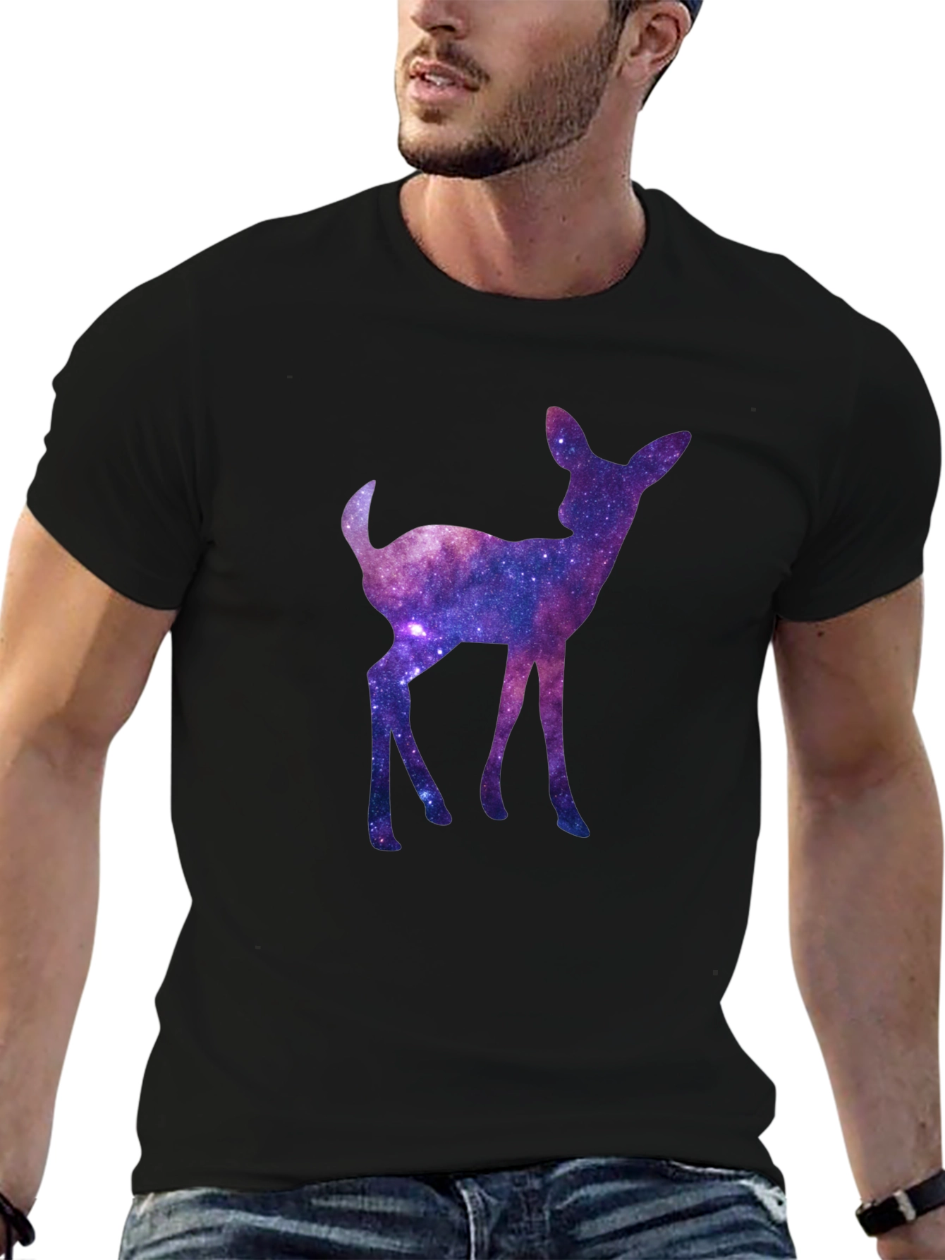 Black Galaxy Deer Graphic Tee - Cosmic Fawn T-Shirt view 6