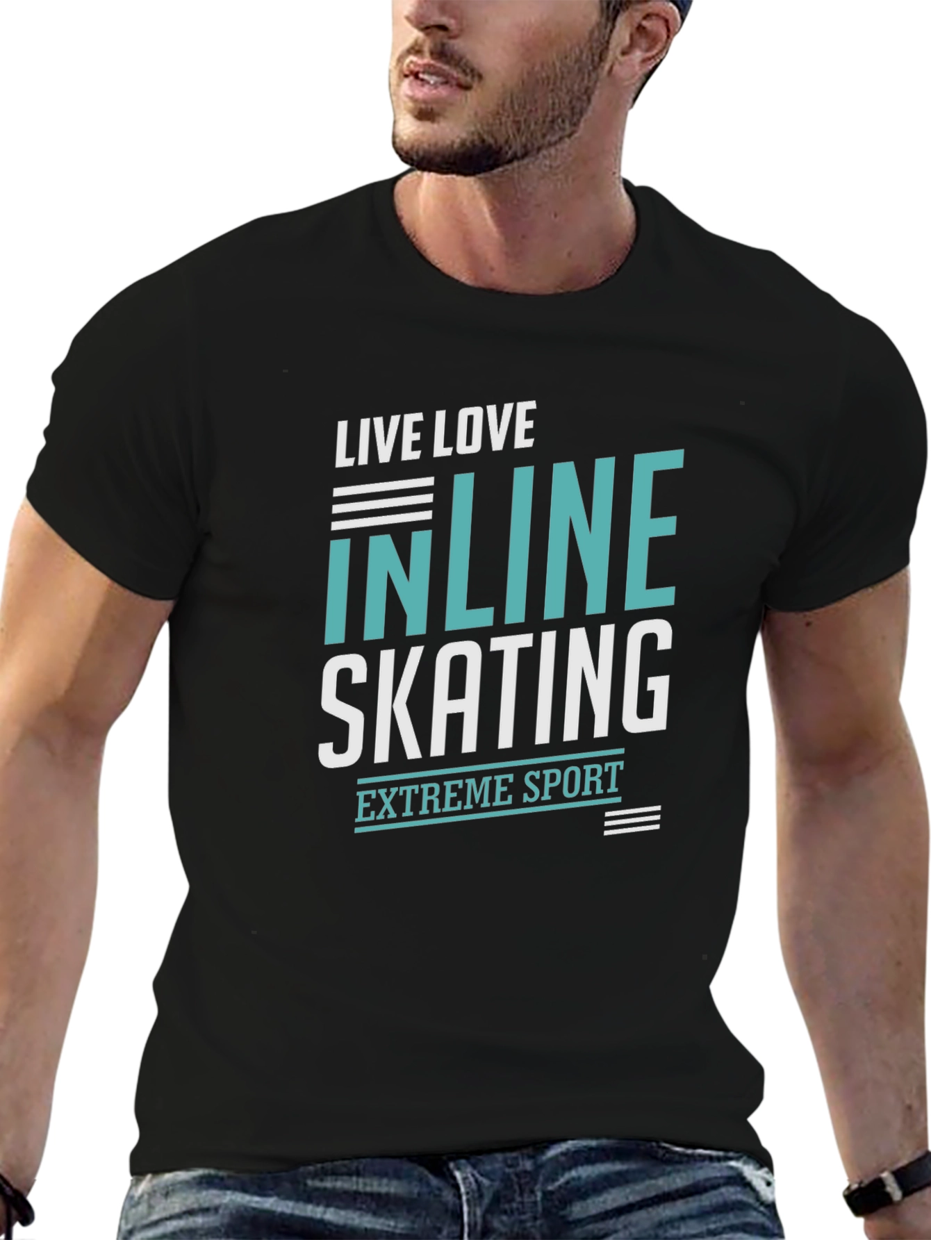 Black Inline Skating Extreme Sport Black Graphic T-Shirt view 6