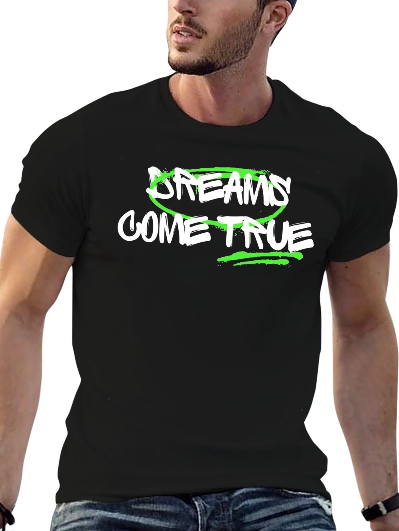 Black Dreams Come True Graphic T-Shirt - Black Cotton Tee view 6