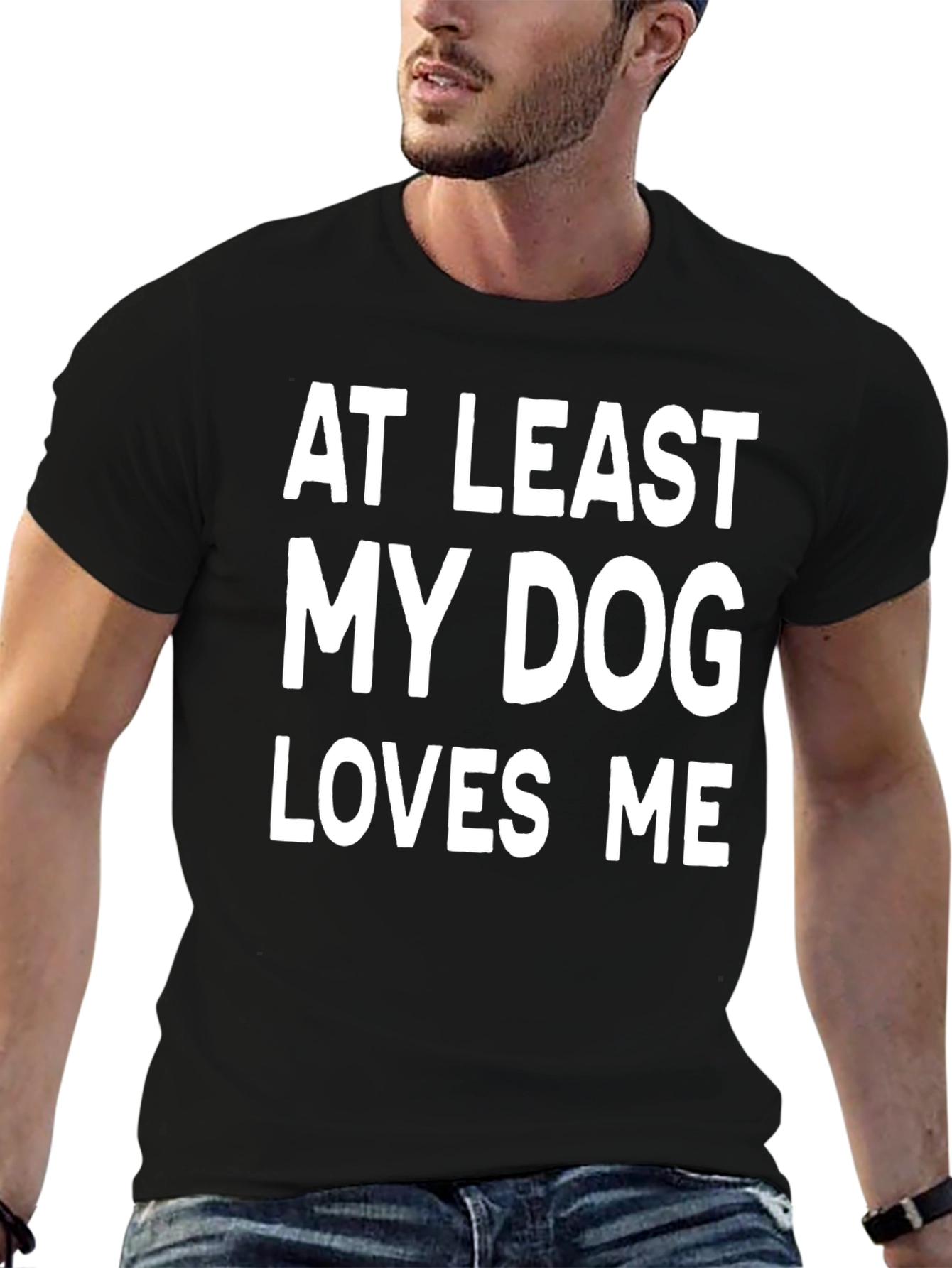 Black Funny Dog Lover T-Shirt: At Least My Dog Loves Me view 6