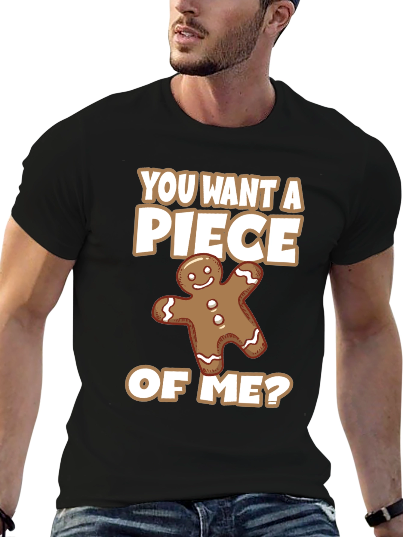 Black Funny Gingerbread Man 'Piece of Me' Graphic Tee view 6