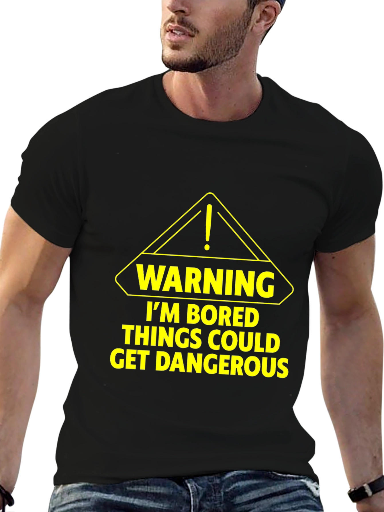 Black Warning: I'm Bored T-Shirt - Black Graphic Tee view 6
