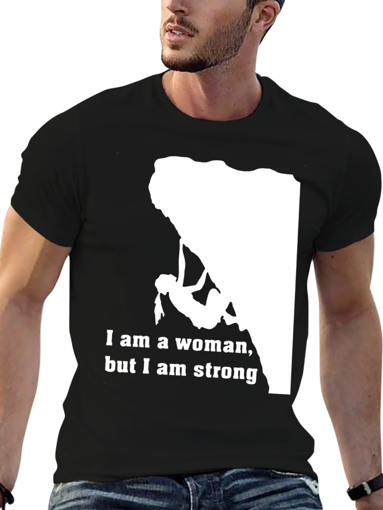 Black Strong Woman Climber T-Shirt - Black view 6