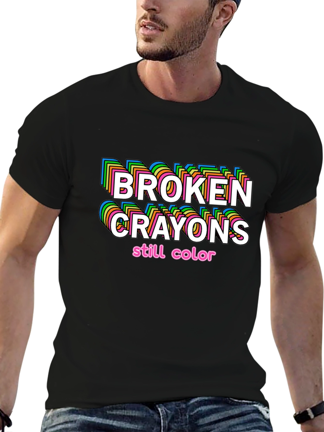 Black Broken Crayons Still Color Graphic T-Shirt view 6