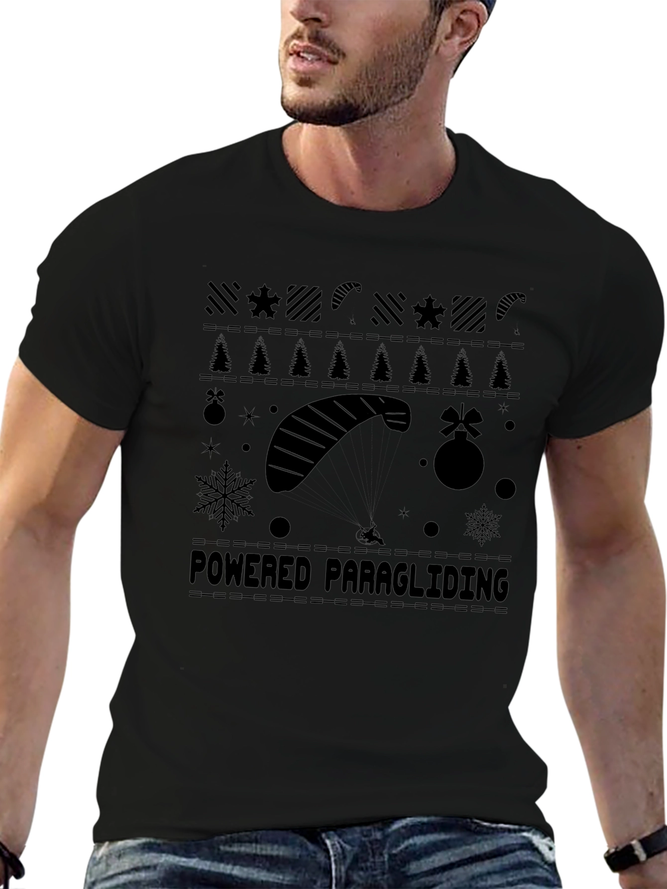 Black Powered Paragliding Christmas Sweater T-Shirt view 6