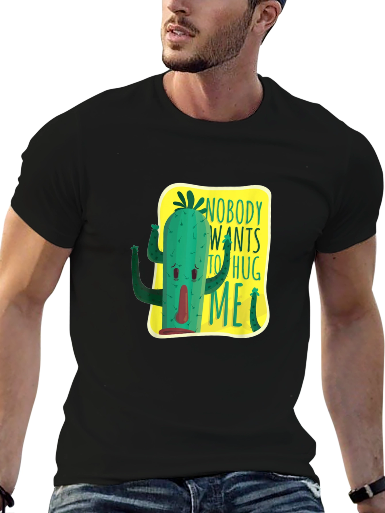 Black Nobody Wants To Hug Me Cactus Graphic Tee view 6