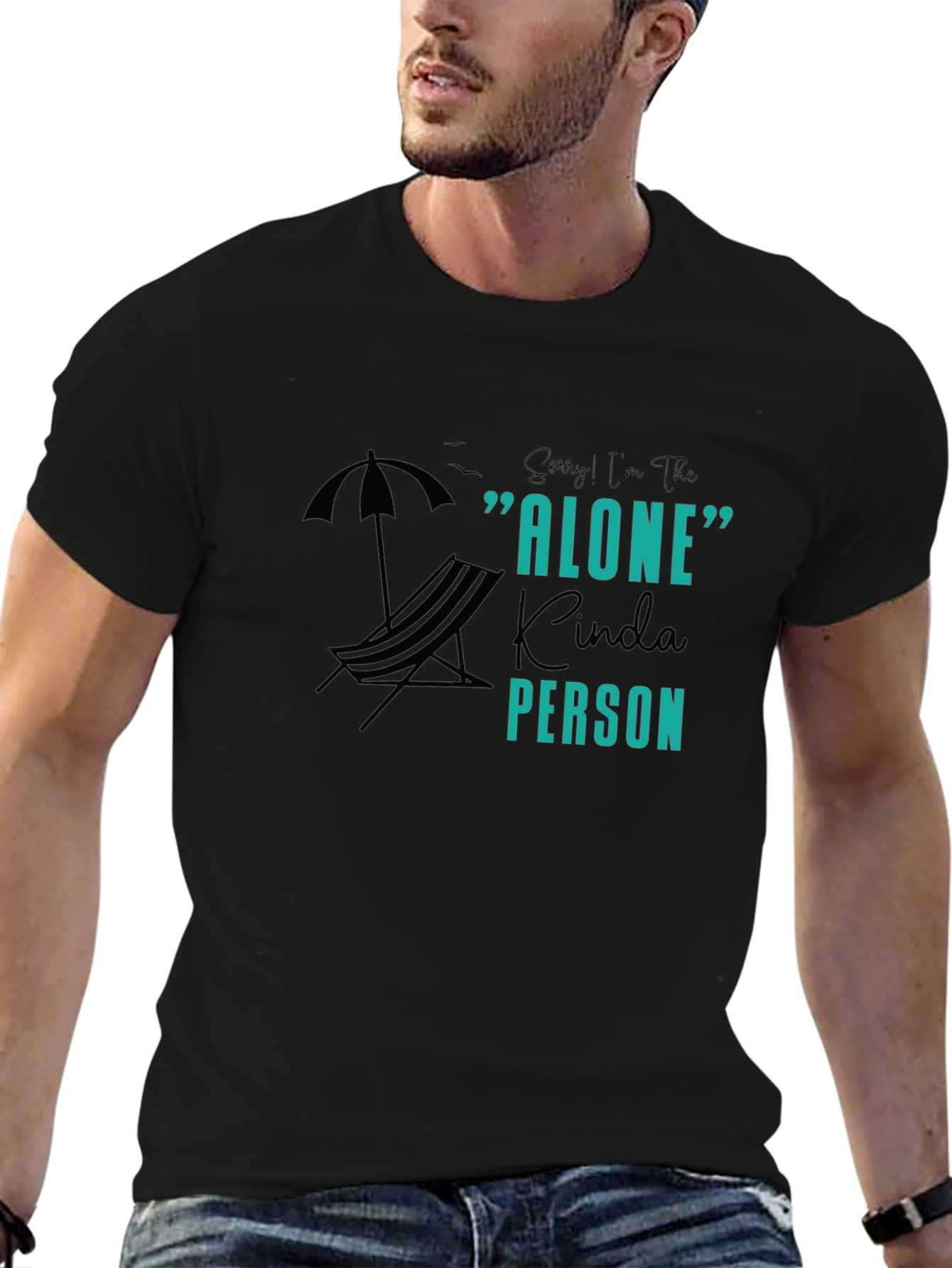 Black Alone Kinda Person Graphic Tee - Unisex Black T-Shirt view 6