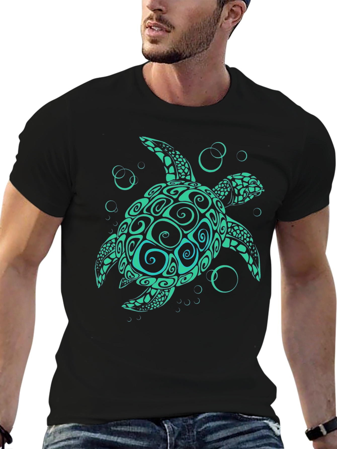Black Turtle Graphic Tee - Black Cotton T-Shirt view 6