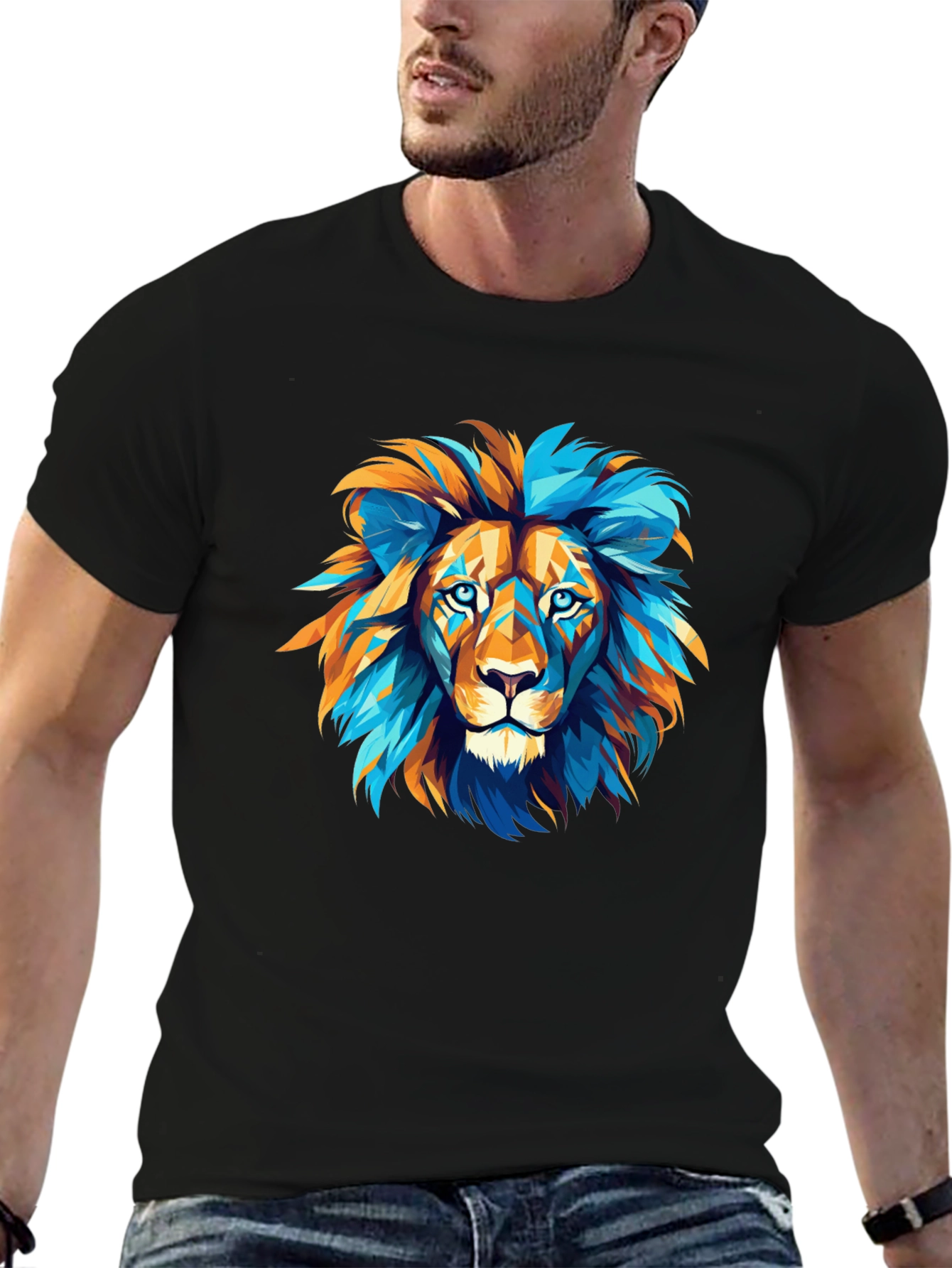 Black Geometric Lion Graphic Tee - Bold Style view 6