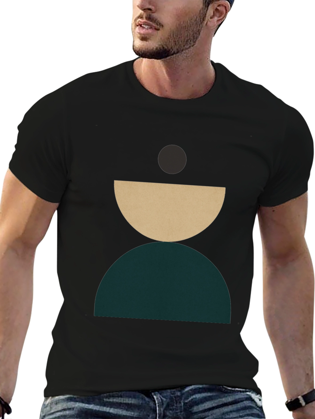 Black Modern Geometric Graphic T-Shirt - Stylish Crew Neck Tee view 6