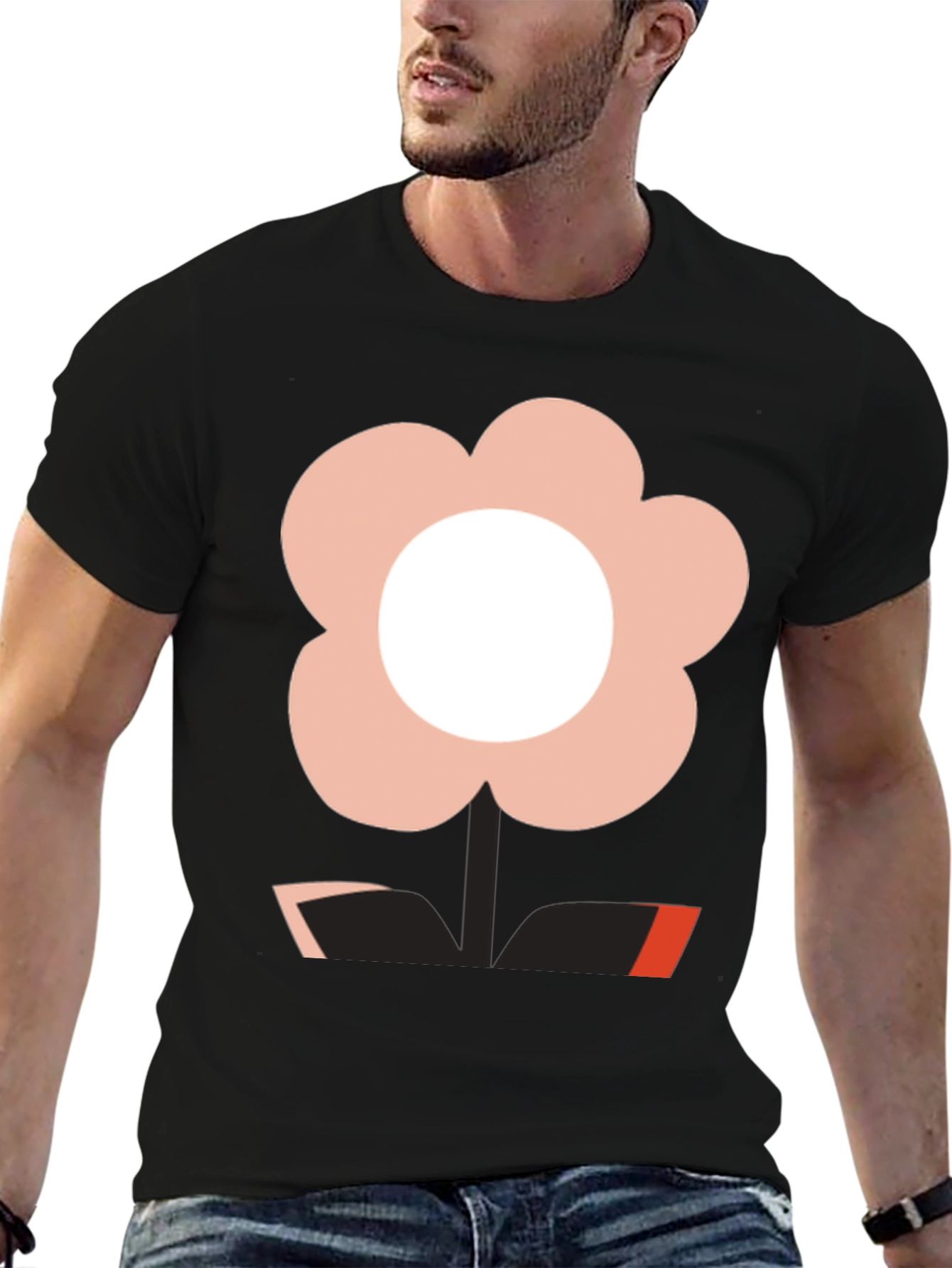 Black Modern Flower Graphic Black T-Shirt view 6