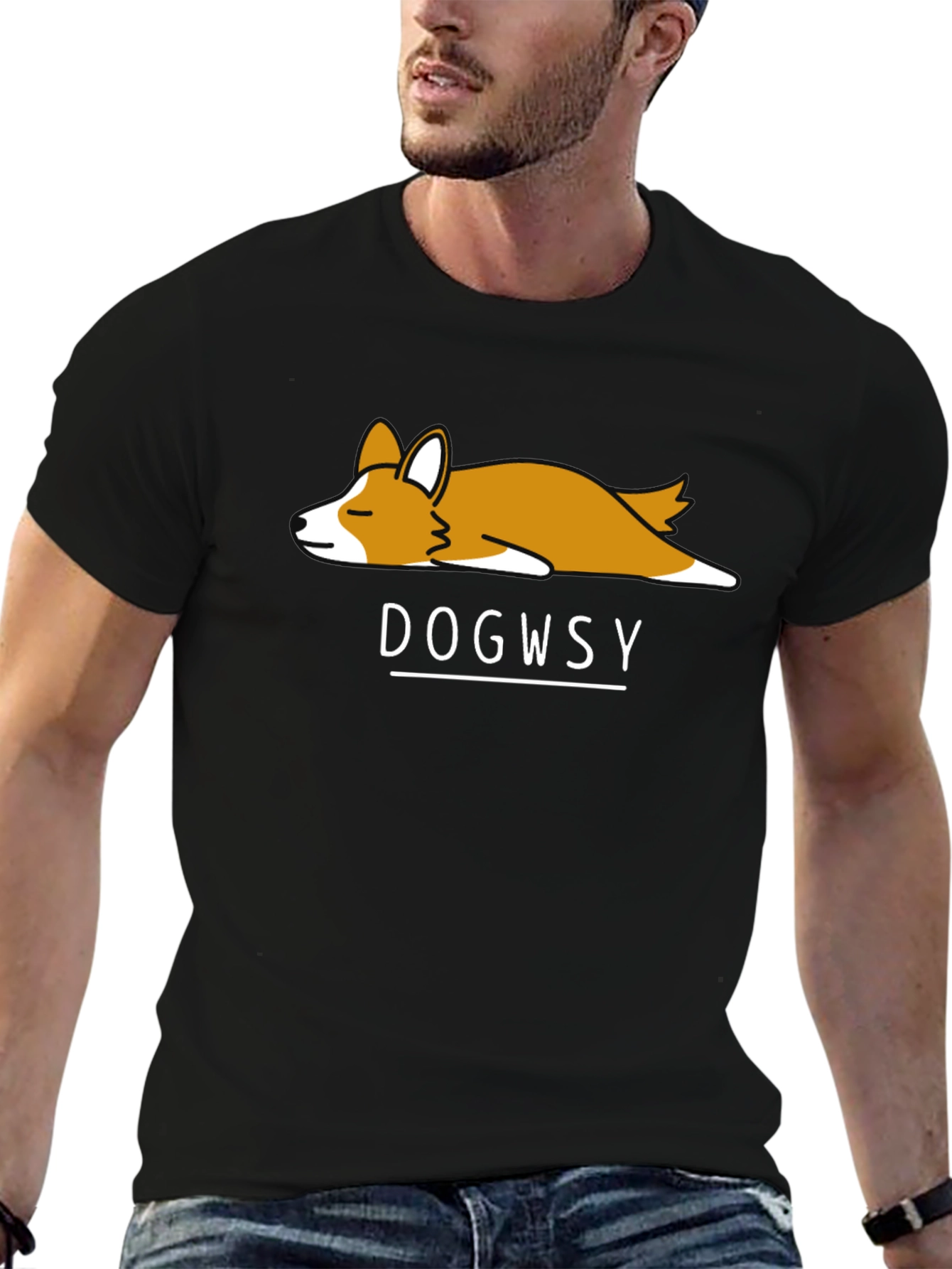 Black Dogwsy Nap Corgi Black T-Shirt view 6