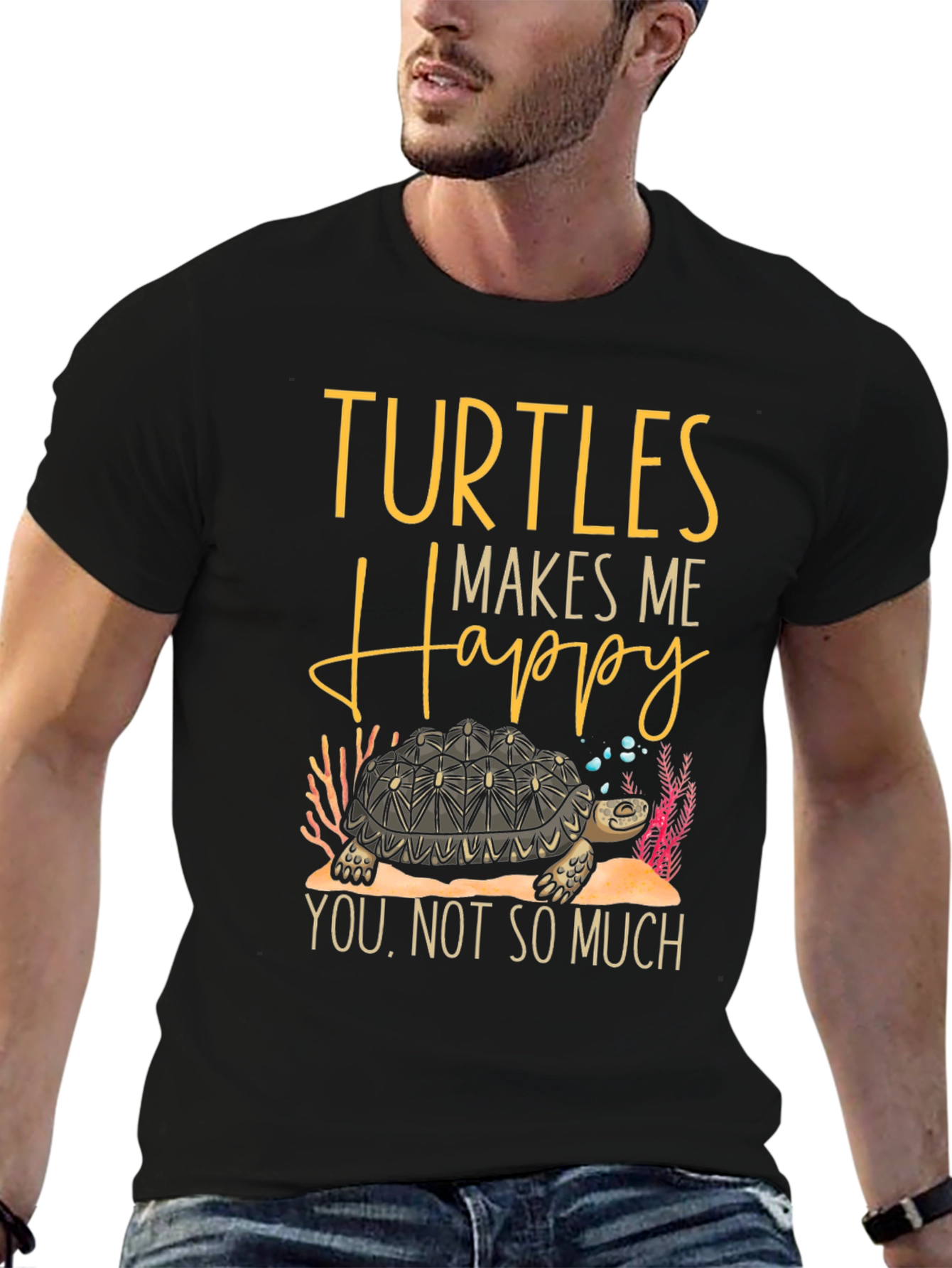 Black Turtles Make Me Happy Graphic T-Shirt view 6