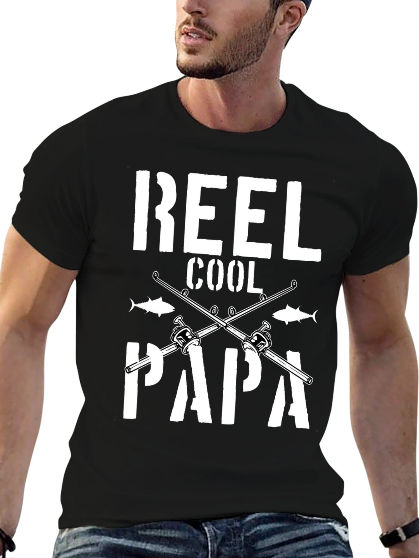 Black Reel Cool Papa Graphic T-Shirt Fishing Dad view 6