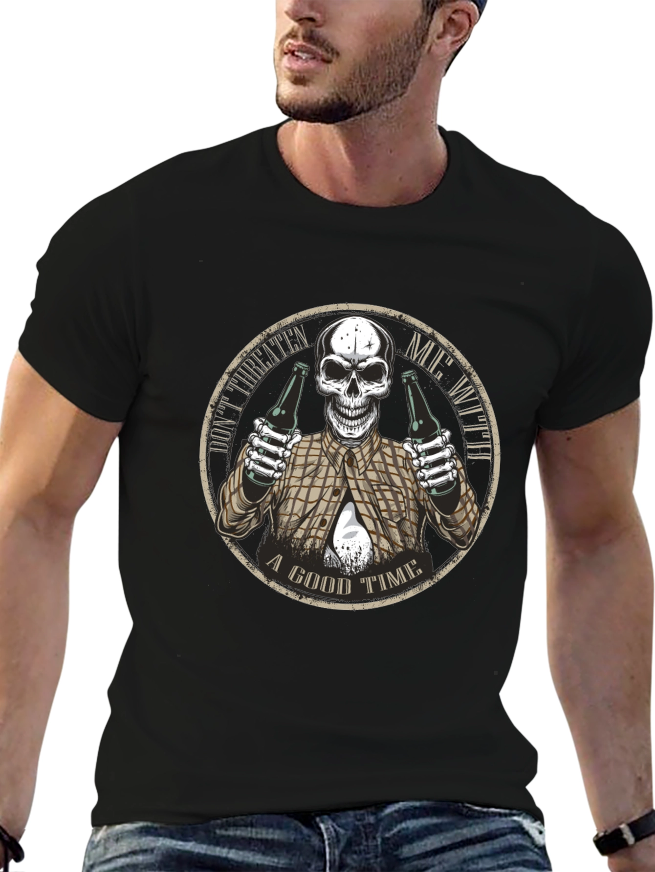 Black Don't Threaten Me Skull Graphic T-Shirt view 6
