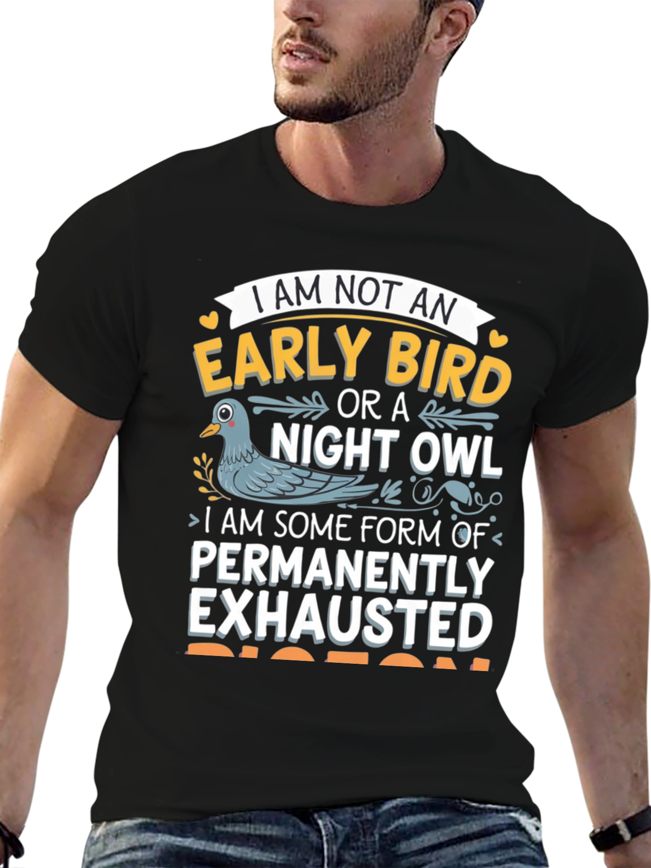Black Permanently Exhausted Funny T-Shirt view 6