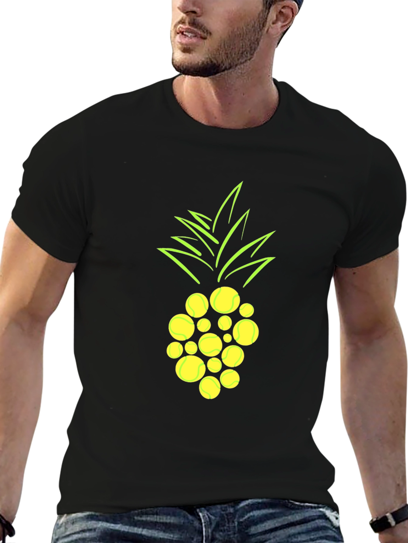 Black Pineapple Tennis Ball Graphic T-Shirt view 6