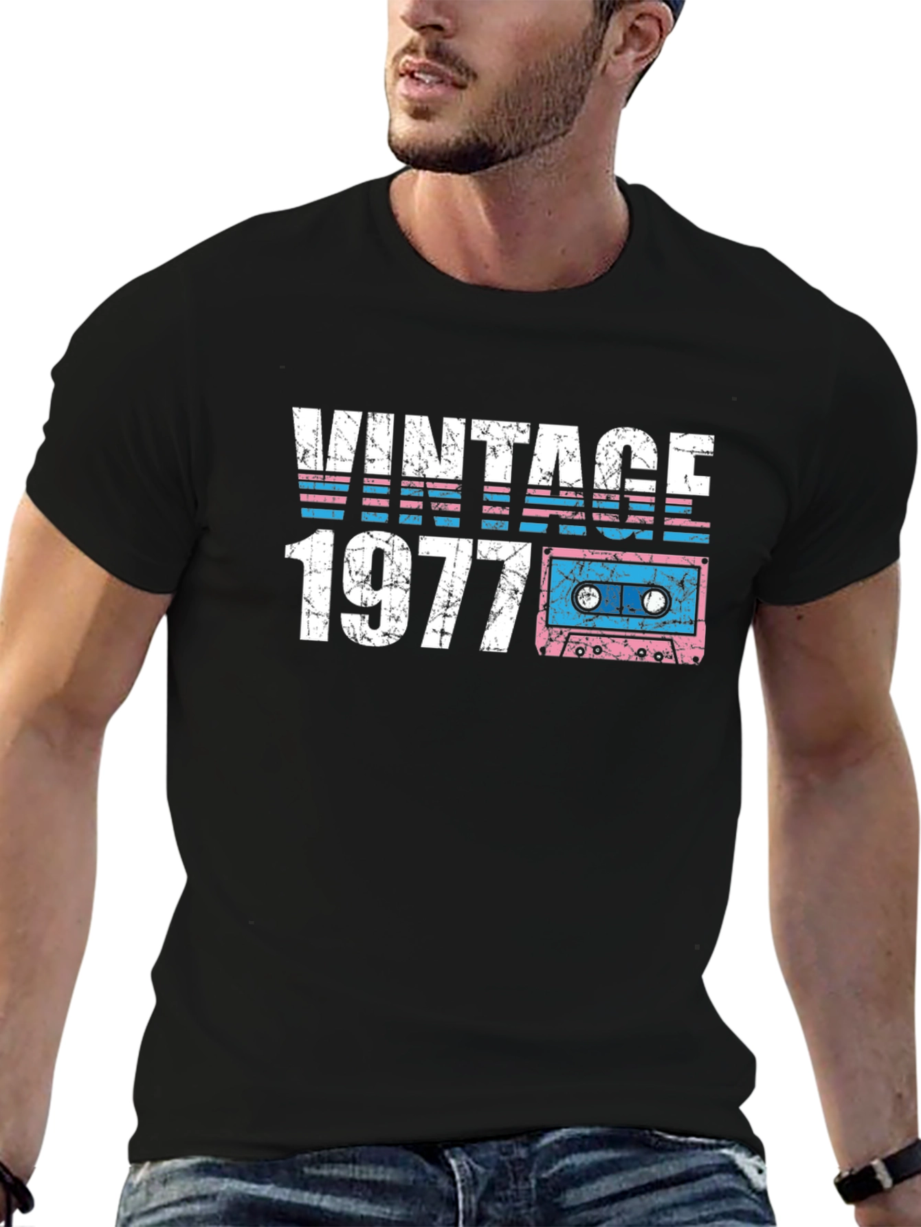 Black Vintage 1977 Cassette Tape Graphic T-Shirt view 6