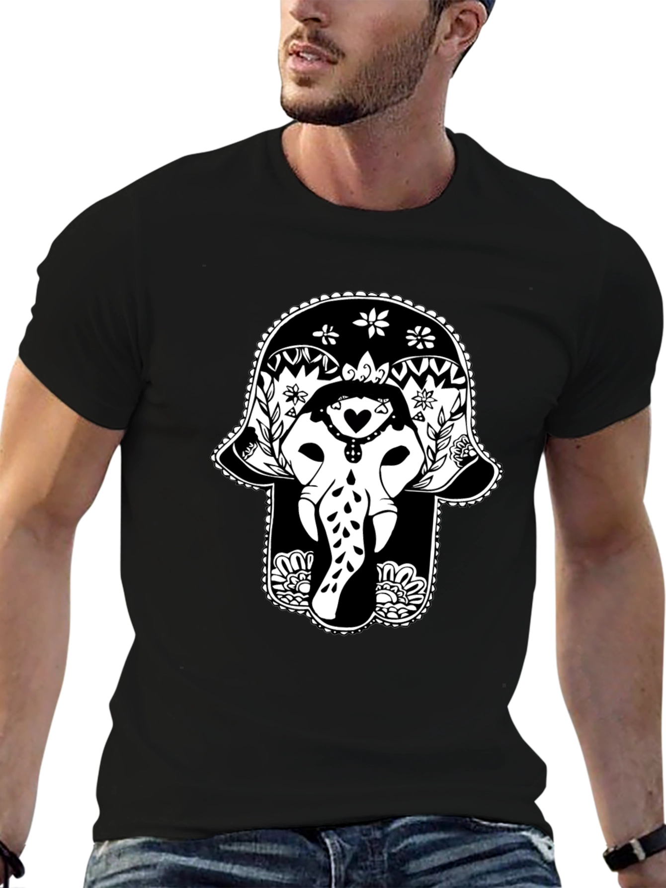 Black Elephant Hamsa Graphic Tee - Black view 6